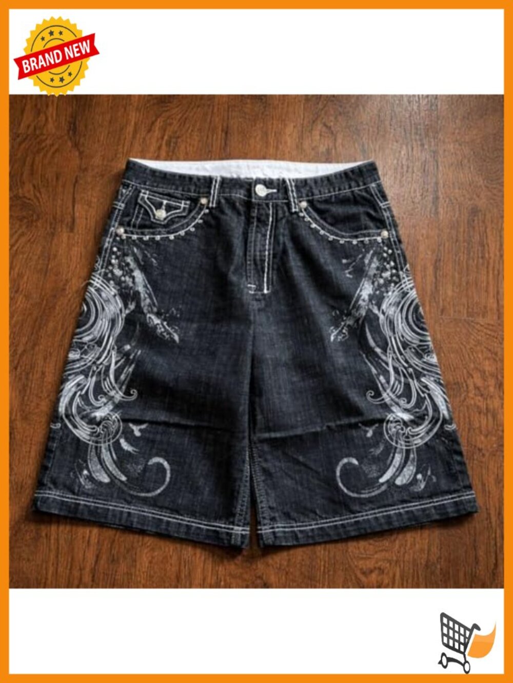 Y2K Striped Grunge Jean Shorts Wide Leg Streetwear Skater 2000S - Picture 5 of 5